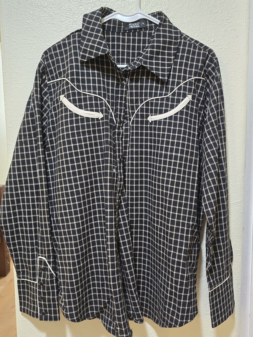 Rodeo Hippie Black Plaid Snap Button Western Shirt